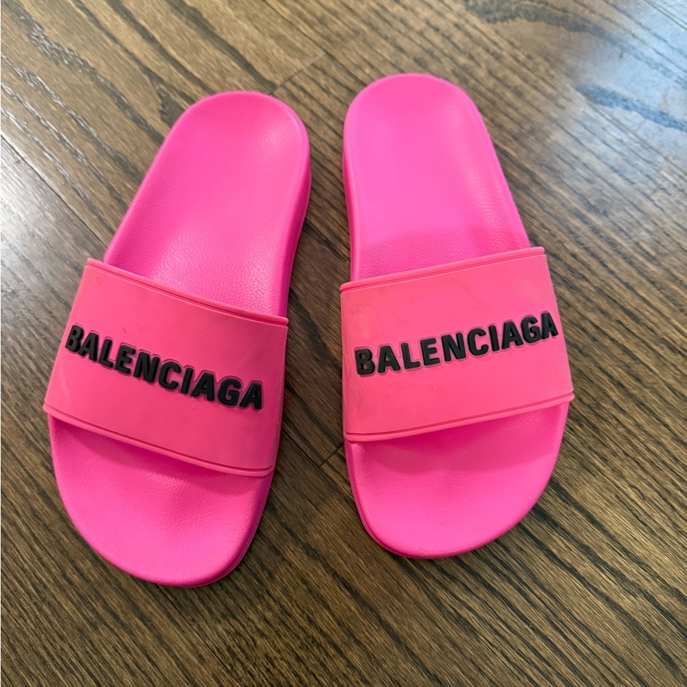 Balenciaga Hot Pink Logo Slide Sandals Women’s 5